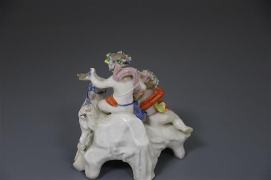 A Vauxhall porcelain group of two Bacchanalian cherubs and a goat, c.1760-5, H. 14.5cm